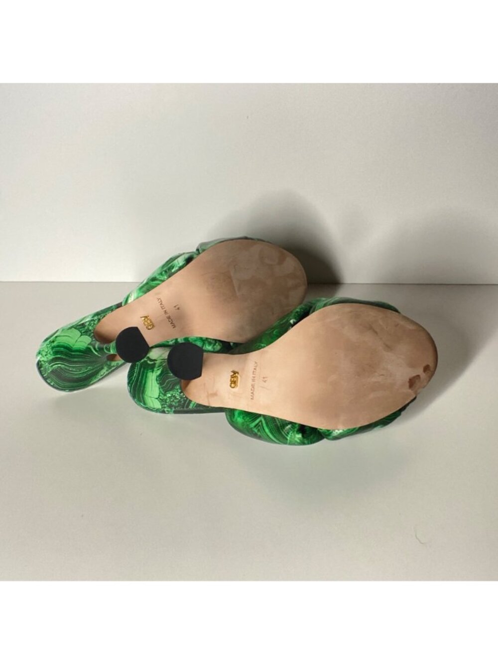 GIAMBATTISTA VALLI Maxi Green Marble Knot Mules Women's Heel Sandals Size 41 - Picture 10 of 13